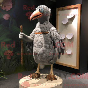 Šedá postava maskota Dodo...