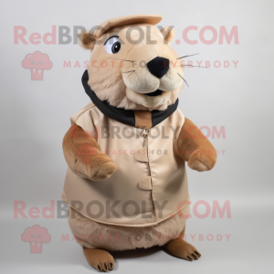 Beige Capybara mascot costume character dressed with a Vest and Headbands