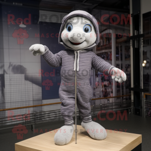 Gray Tightrope Walker mascot costume character dressed with a Cover-up and Beanies