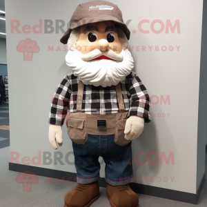 Beige Civil War Soldier mascot costume character dressed with a Flannel Shirt and Hat pins