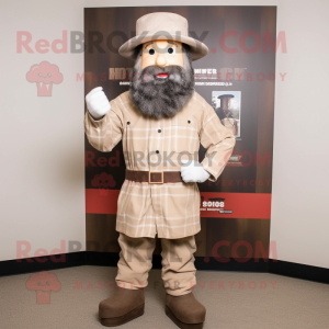 Beige Civil War Soldier mascot costume character dressed with a Flannel Shirt and Hat pins