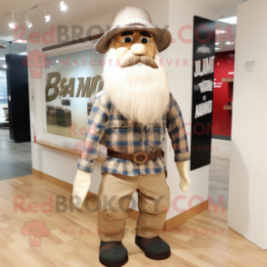 Beige Civil War Soldier mascot costume character dressed with a Flannel Shirt and Hat pins