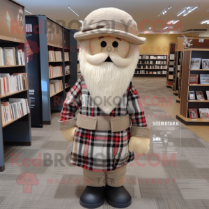 Beige Civil War Soldier mascot costume character dressed with a Flannel Shirt and Hat pins