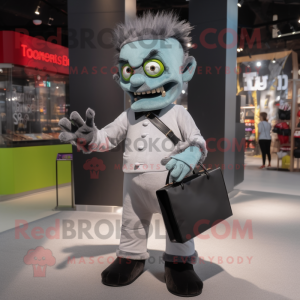 Gray Frankenstein mascot costume character dressed with a Jeggings and Clutch bags