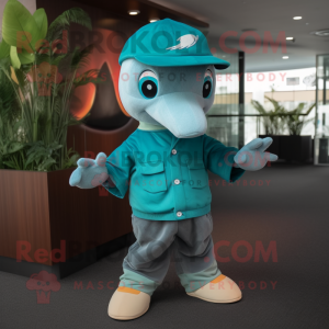 Teal dolfijn mascotte...