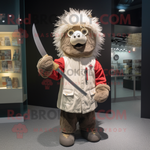 nan Knife Thrower mascot costume character dressed with a Parka and Brooches