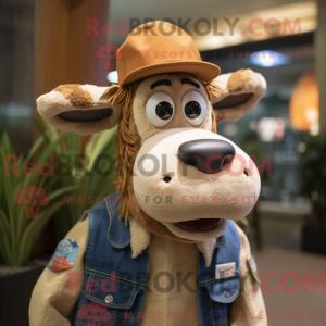 Tan Guernsey Cow mascot...