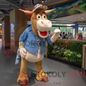 Tan Guernsey Cow maskot...