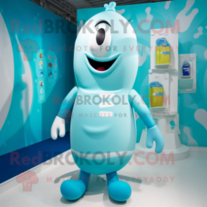 Turquoise Bottle Of Milk mascot costume character dressed with a Swimwear and Tote bags