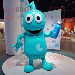 Turquoise Bottle Of Milk mascot costume character dressed with a Swimwear and Tote bags
