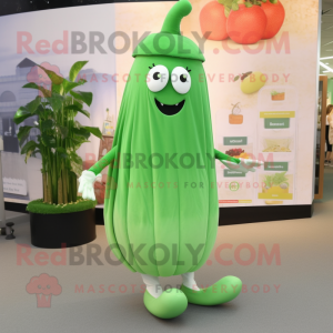 Green Radish mascot costume character dressed with a Maxi Dress and Shoe clips