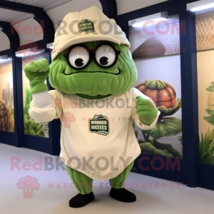 Cream Cabbage Leaf mascot costume character dressed with a Baseball Tee and Reading glasses