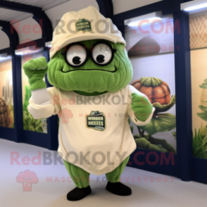 Cream Cabbage Leaf mascot costume character dressed with a Baseball Tee and Reading glasses