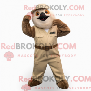 Fantasia de mascote de bicho-preguiça bege com calça cargo e bonés - Mascotes do urso-preguiça - REBROKO_357403 - RedBrokoly.com