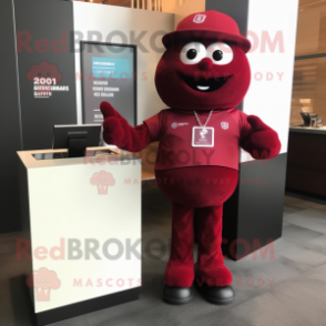 Maroon Bracelet mascot costume character dressed with a Shift Dress and Pocket squares