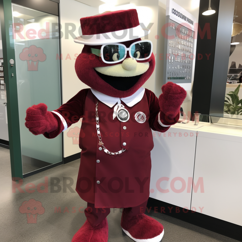 Maroon Bracelet mascot costume character dressed with a Shift Dress and Pocket squares Maroon Bracelet mascot costume character dressed with a Shift Dress and Pocket squares