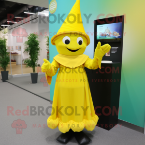 Lemon Yellow Witch mascot costume character dressed with a Trousers and Gloves