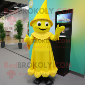 Lemon Yellow Witch mascot costume character dressed with a Trousers and Gloves