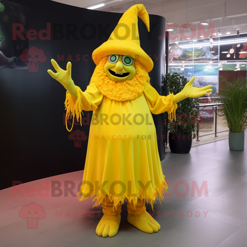 Lemon Yellow Witch mascot costume character dressed with a Trousers and Gloves