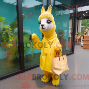 Gul lama maskot kostume...