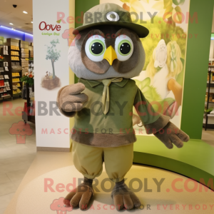 Oliveugglamaskotdräkt med capribyxor och hattar - Ugglamaskotar - REBROKO_357640 - RedBrokoly.com