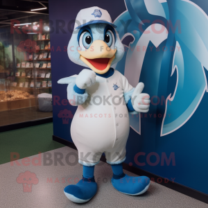 Blue Swans mascot costume character dressed with a Baseball Tee and Foot pads