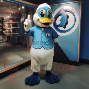 Blue Swans mascot costume character dressed with a Baseball Tee and Foot pads