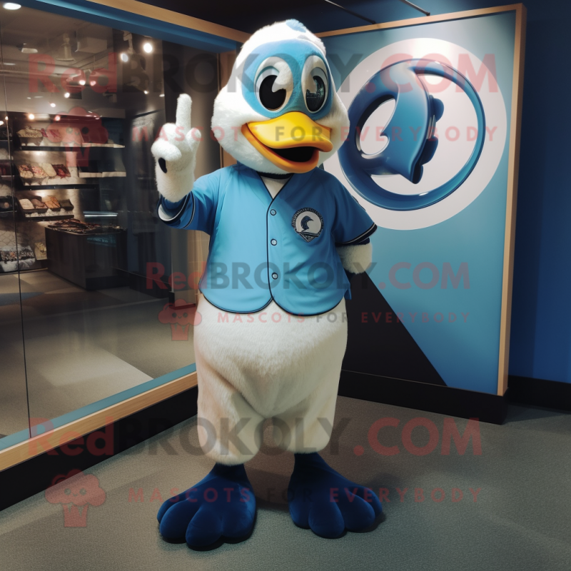 Blue Swans mascot costume character dressed with a Baseball Tee and Foot pads Blue Swans mascot costume character dressed with a Baseball Tee and Foot pads
