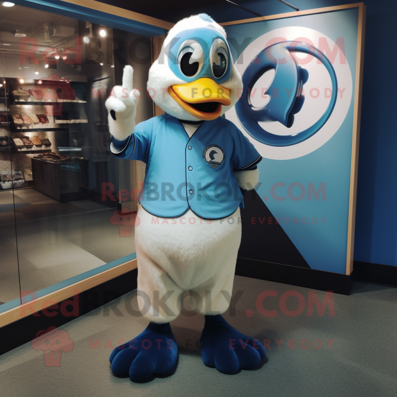 Blue Swans mascot costume character dressed with a Baseball Tee and Foot pads