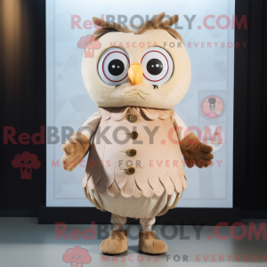 Beige uil mascottekostuum...