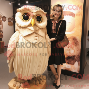 Beige uil mascottekostuum...