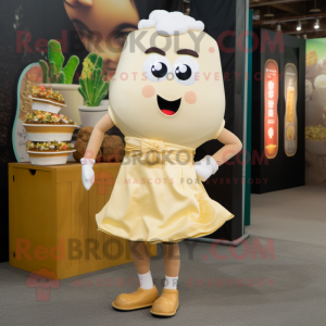 Cream Pad Thai mascot costume character dressed with a Mini Skirt and Cufflinks
