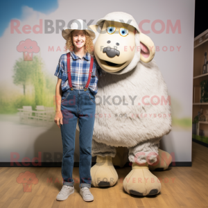 nan Suffolk Sheep mascot costume character dressed with a Mom Jeans and Shoe laces