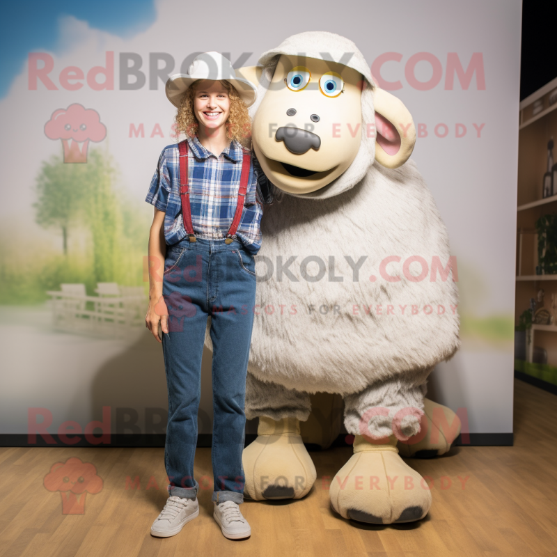 nan Suffolk Sheep mascot costume character dressed with a Mom Jeans and Shoe laces