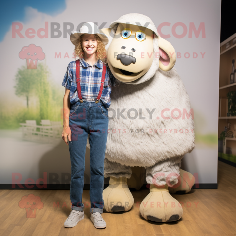 nan Suffolk Sheep mascot costume character dressed with a Mom Jeans and Shoe laces nan Suffolk Sheep mascot costume character dressed with a Mom Jeans and Shoe laces