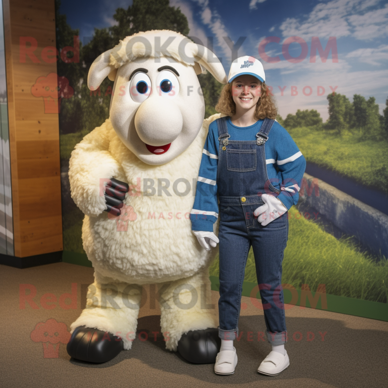 nan Suffolk Sheep mascot costume character dressed with a Mom Jeans and Shoe laces