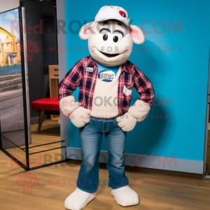 nan Suffolk Sheep mascot costume character dressed with a Mom Jeans and Shoe laces
