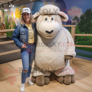 nan Suffolk Sheep mascot costume character dressed with a Mom Jeans and Shoe laces