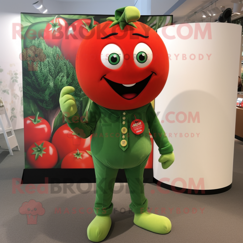 Olive Tomato mascot costume character dressed with a Jumpsuit and Lapel pins Olive Tomato mascot costume character dressed with a Jumpsuit and Lapel pins