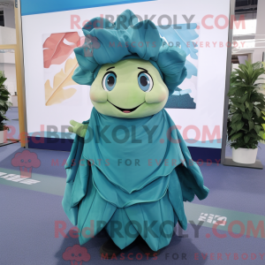 Teal Cabbage mascot costume...
