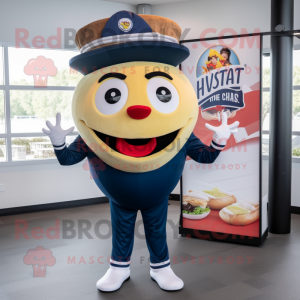 Navy Hamburger mascot costume character dressed with a V-Neck Tee and Headbands