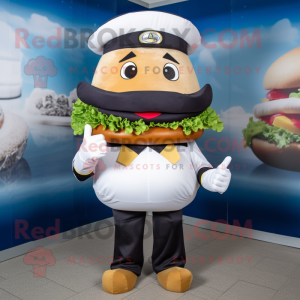 Navy Hamburger mascot costume character dressed with a V-Neck Tee and Headbands