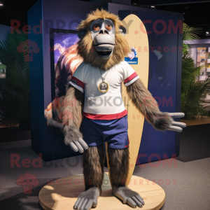 Navy Baboon mascot costume character dressed with a Board Shorts and Anklets