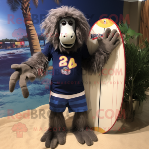 Navy Baboon mascot costume character dressed with a Board Shorts and Anklets