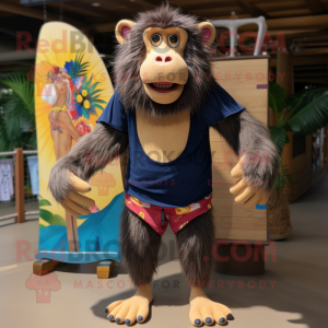 Navy Baboon mascot costume character dressed with a Board Shorts and Anklets