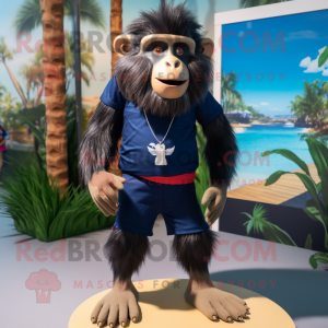 Navy Baboon mascot costume character dressed with a Board Shorts and Anklets