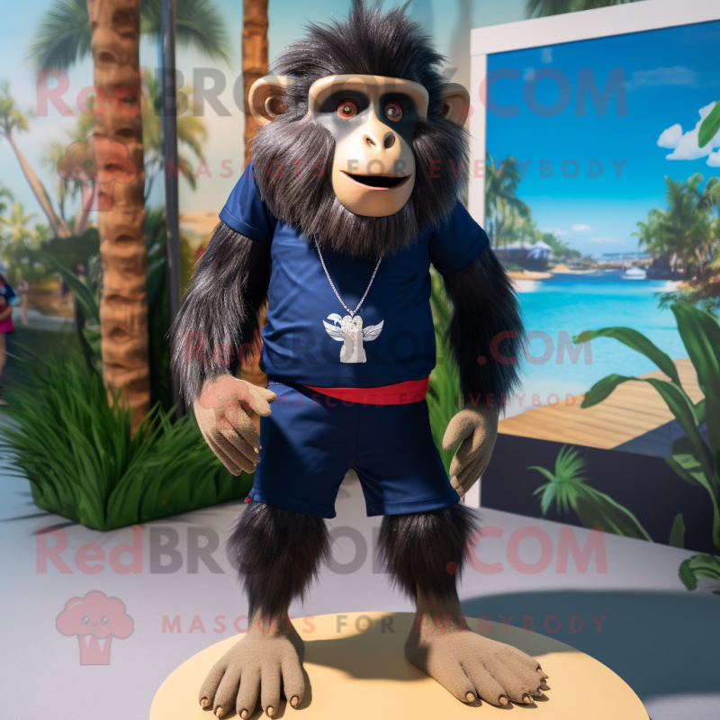 Navy Baboon mascot costume character dressed with a Board Shorts and Anklets Navy Baboon mascot costume character dressed with a Board Shorts and Anklets