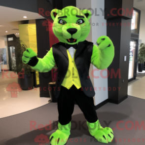 Figura de máscara de pantera verde-limão cortada com fumaça e penas - Pantera Mascotes - REBROKO_358153 - RedBrokoly.com