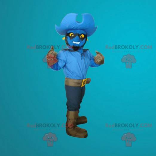 Mascotte blu del pupazzo di neve vestito come un cowboy -