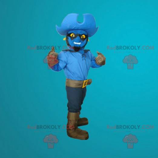 Mascotte de bonhomme bleu habillé en cow-boy - Redbrokoly.com
